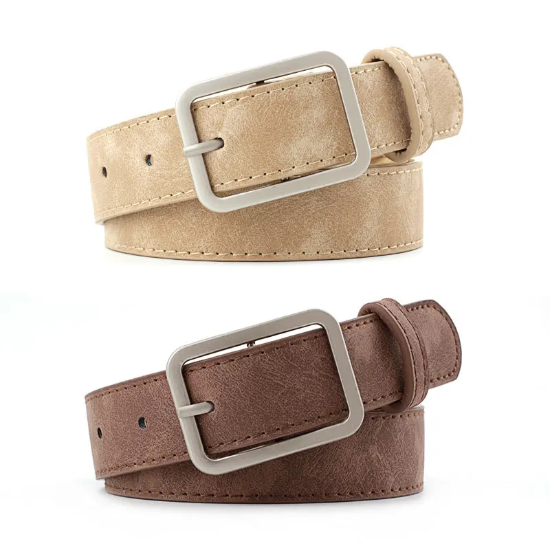 2023 105cm Leather Waist Strap Belt Black Brown high quality Women Square Metal Buckle belts Ladies Female Belts for Jeans