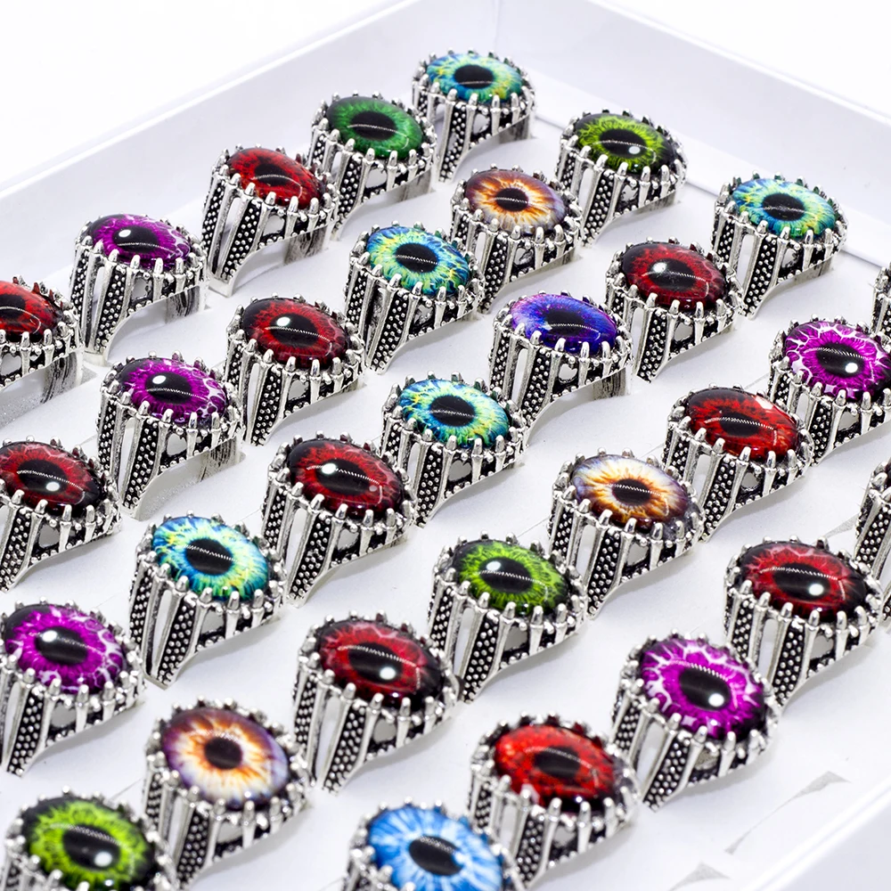 25 Pcs/Lot Wholesale Mix Eye Ring Unique Design Eye Silver Tone Ring Vintage Men Women Punk Jewelry 2022 New