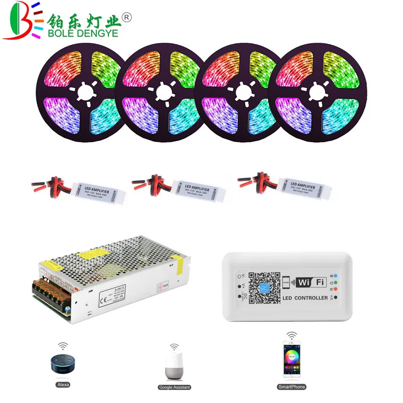 10M 20M 30M 5050 WIFI RGB LED Strip Works With Alexa Google Home IFFFT Controlled By Smart Phone DC 12V Flexible LED Tape Ribbon