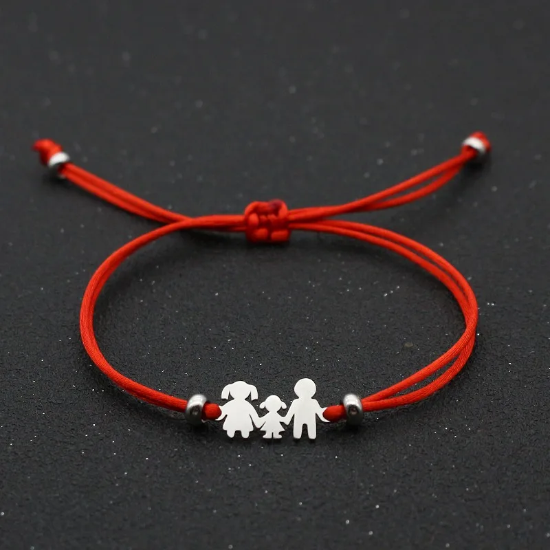 Couples Bracelet Stainless Steel Family Dad Mom Daughter Lucky Red String Rope Charm Bracelets for Women Men Child Gift