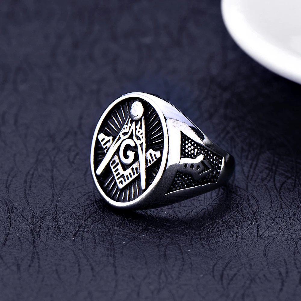 316L Titanium Steel Masonic AG Ring Hip Hop Rock Stainless Steel Jewelry For Men Size 8-12# drop shipping