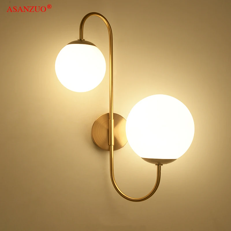 

Modern Gold Wall Lamp Foyer Bedroom Bedside Corridor Loft Wall Sconce Bean Glass Ball Wall Light LED Round Ball Wall Lamp