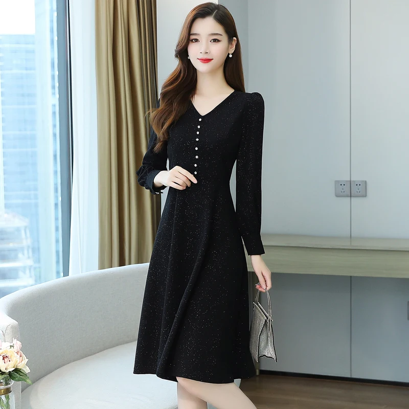 2022 Vintage Đen Cổ Midi Đầm Thu Đông Tay Dài Dạ Hội Sang Trọng Nữ Bodycon Đảng Chắc Chắn Đường Băng Vũ Hội Vestidos