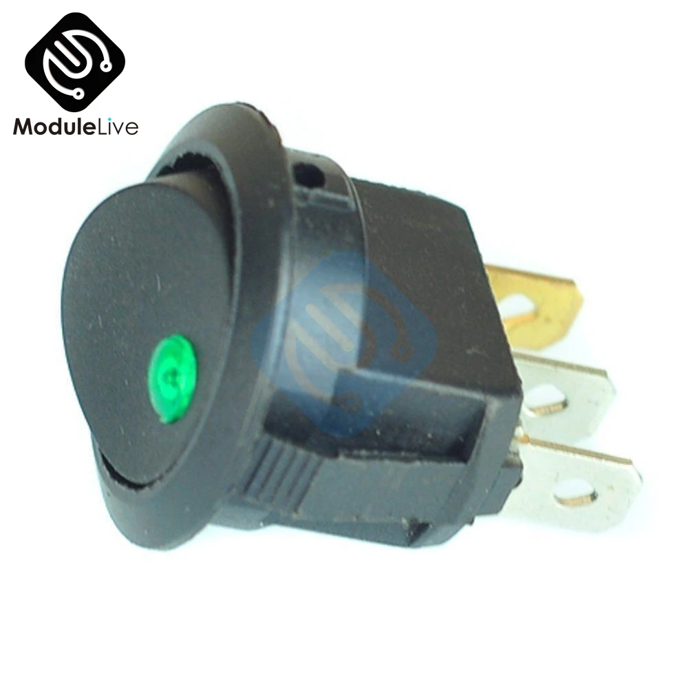 2Pcs AC 125V 250V Toggle Switch 3 Pins Car Round Dot LED Light Rocker Push Button Switch Tools Blue Red Yellow Green