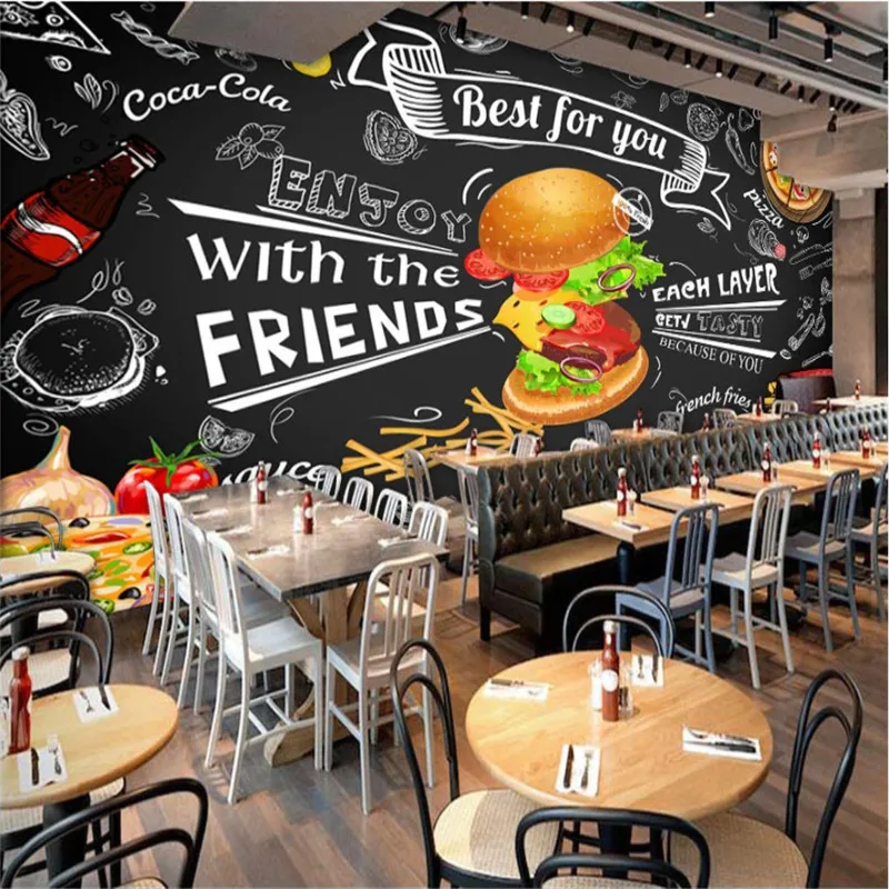 

Western-style Fast Food Industrial Decor 3D Mural Wallpaper Burger Fries Fried Chicken Pizza Restaurant Snack Bar Wall Paper 3D