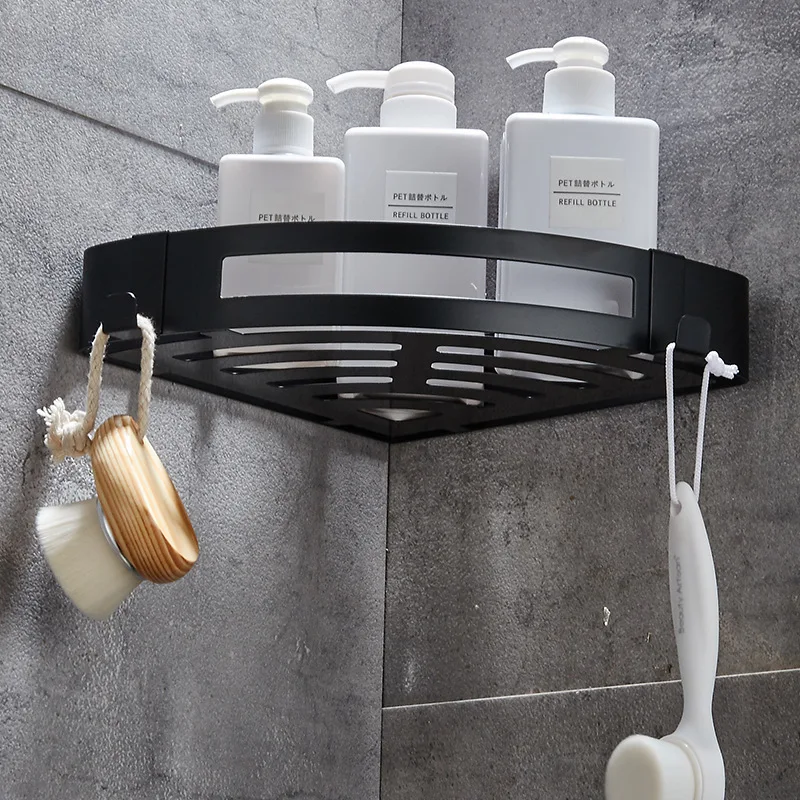 Rak Kamar Mandi Rak Shower Baja Tahan Karat Rak Sudut Hitam Rak Mandi Persegi Rak Organizer Penyimpanan Kamar Mandi Krom