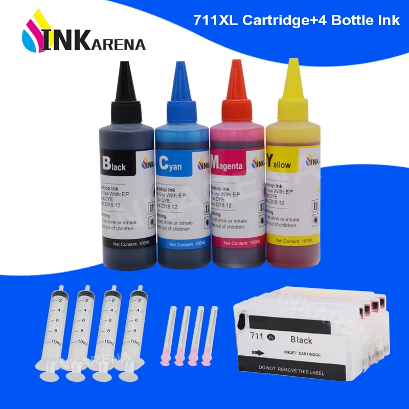 INKARENA 711 XL Printer Ink Cartridge + 400ml Ink For HP 711XL Designjet T120 24 T120 610 T520 24 T520 36 T520 610 T520 914