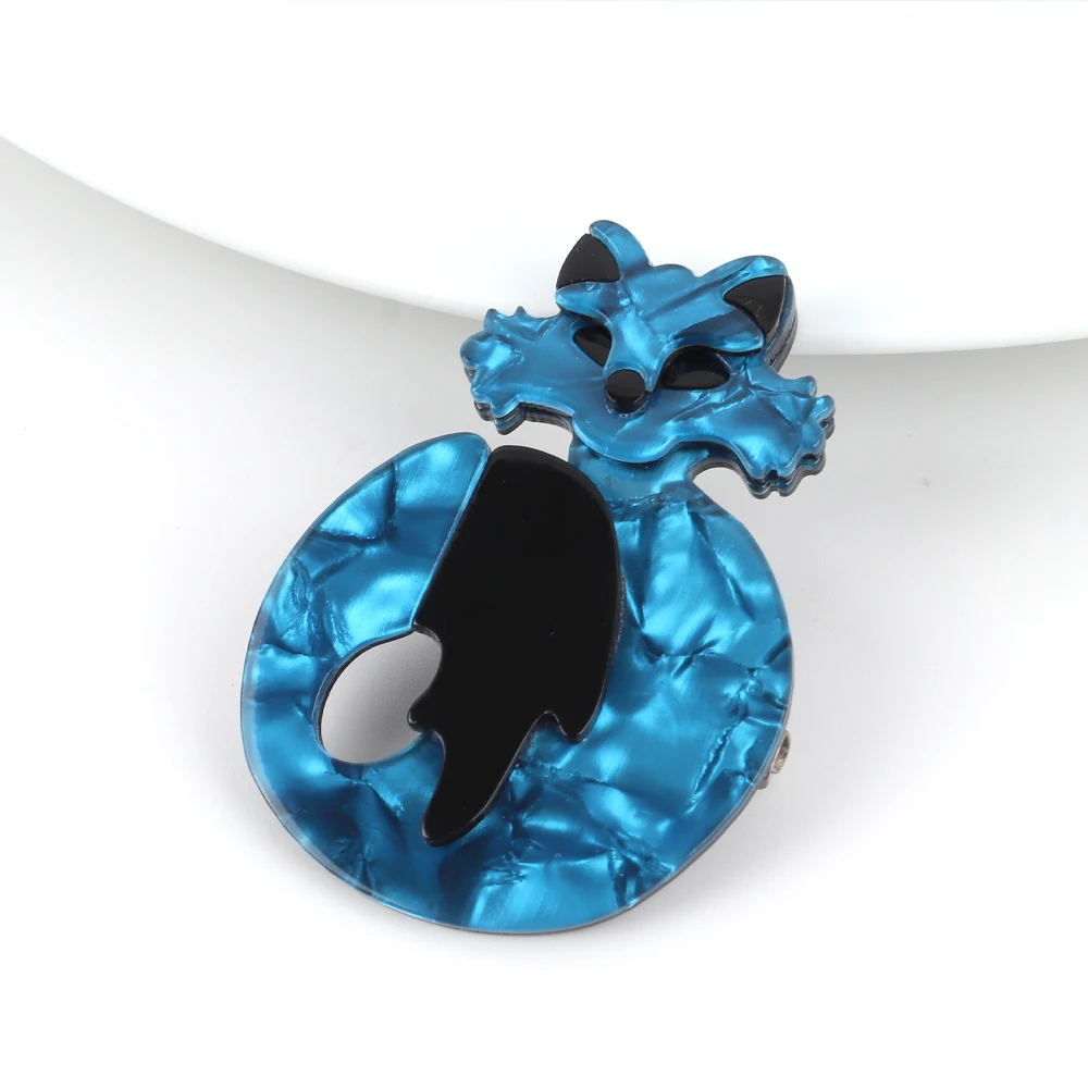 New Design Blue Purple Acrylic Fox Brooch For Women Handmade Cute Animal Lapel Pins And Brooches Badge Fashion Jewelry Gifts