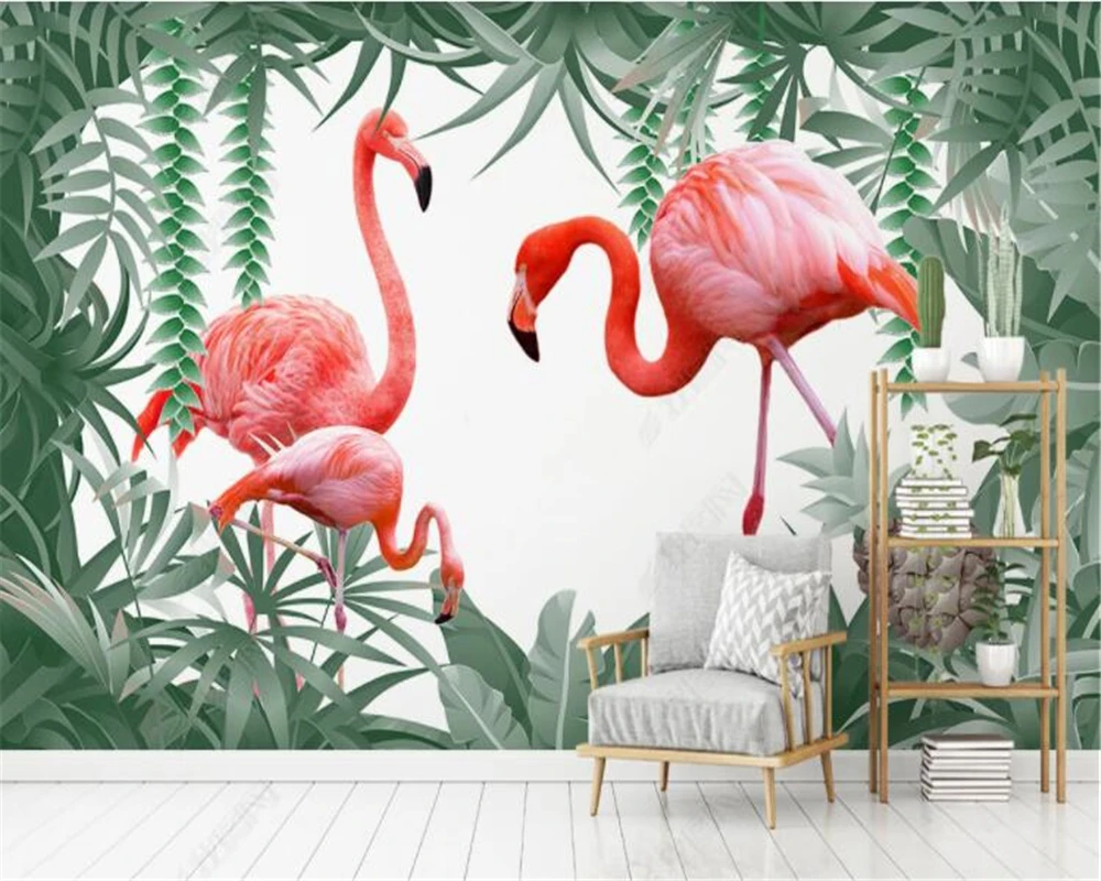 

Custom Wallpaper Nordic Tropical Plants Flamingo TV Background Wall Painting Home Decoration Southeast Asian Plants 3d wallpaper