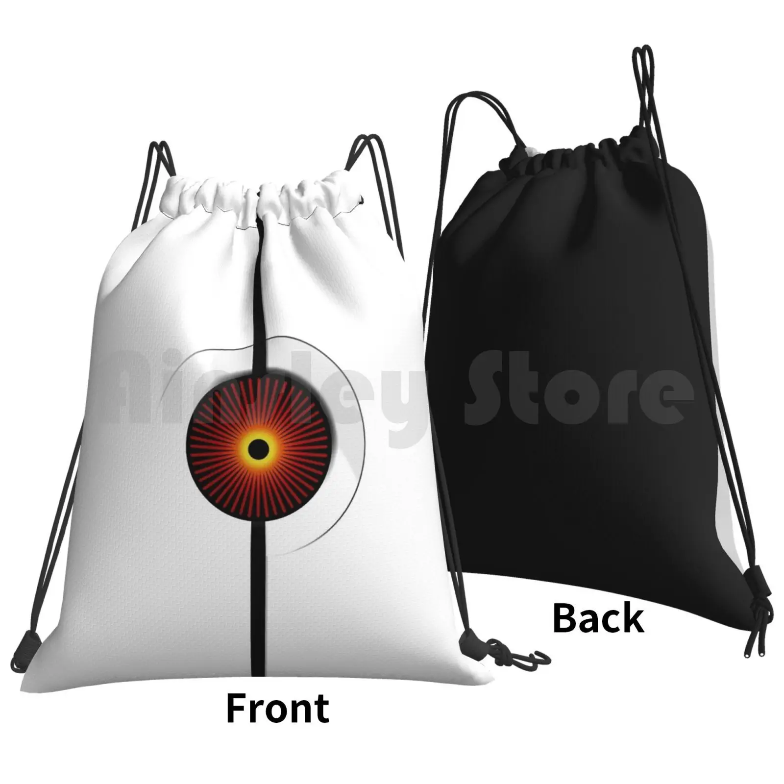 Portal Turret Backpack Drawstring Bag Riding Climbing Gym Bag Portal Portalturret Turret Guns Bullets Eye Red White 2 Portal