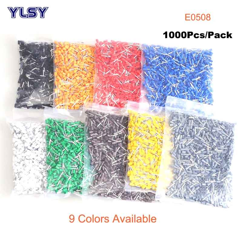 9000Pcs Tube Insutated Cord End CrimpTerminals Electrical Brass Connector 9 Color E0508 Wire Cable Ferrules VE 22AWG 0.5mm2