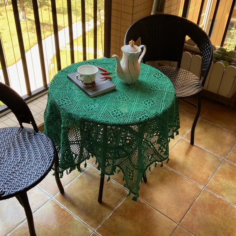 

1PCS Party Decoration Hollow Table Cloth Rectangular Tablecloth Lace Tablecloth Christmas Cover Green Table Runner tovaglia E012