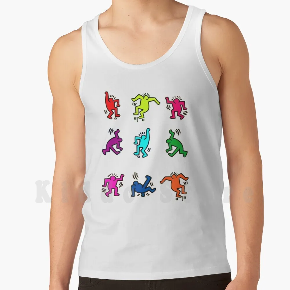 Dance Tank Tops Vest 100% Cotton Figures Figures Rainbow Colorful Colors Work Pattern Patterns Modern Art Haring Dance