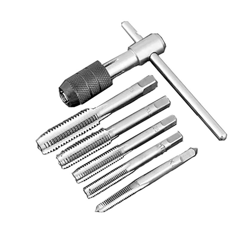 6/8/12 Piece Hand Tap dan Die Set Male Thread Tapping Kunci Pas Tangan Alat Thread Tapping Pembuka Tapping Bit