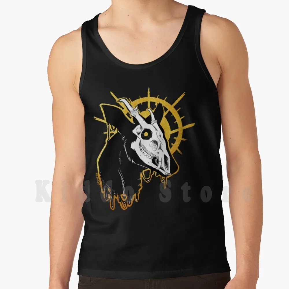 Prey Tank Tops Vest Sleeveless Skull Muntjac Deer Teeth Antlers Wildlife Nature Animal Animals Design Black Gold Goo Ink