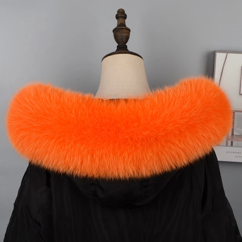 Winter Real Fox Fur Collar Scarf Women 100% Natural Genuine Thick Warm Long Scarves Fashion Parka Coat Hood Trim Shawl Female