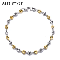 Width 4.5mm Fashion Coffee Beans Chain Bracelet Two tone color Stainless Steel Pulseras For Men Women Jewelry