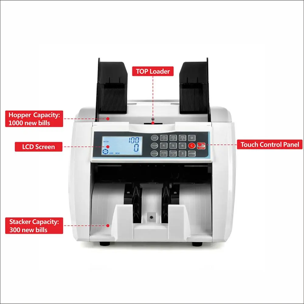 New Design Front Loading Bill Counter UV/MG/IR/DD Detection Money Counting Machine Semi-Value Counting Cash Counter LCD Display