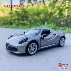 Bburago-coche de juguete modelo Alfa Romeo 4C, vehículo de Metal fundido a presión, regalos de colección de alta simulación, 1:32