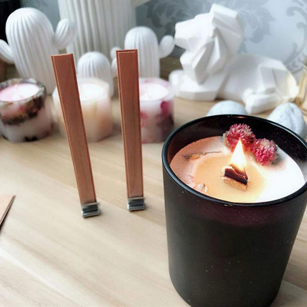 100Pcs 13X130mm Natural Wood Candle Wicks with Sustainer Tab DIY Candle Making Supplies Soy Parffin Wax Wick for Family