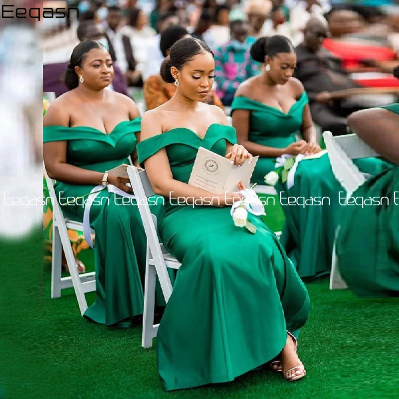 Robe de Demoiselle d'Honneur en Satin Vert Personnalisé, Longueur au Sol, pour Soirée, Invité de Mariage