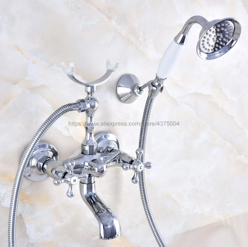 

Polished Chrome Wall Mounted Bathroom Clawfoot Bathtub Faucet & Hand Shower Basin Sink Mixer Tap & Hand Shower Nna722