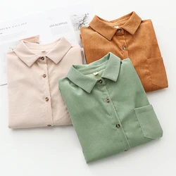 Fresh Simple Corduroy Shirt Women 2021 Autumn New Casual Loose Design Long Sleeve Women's Tops and Blouses Brand Lady Clothes