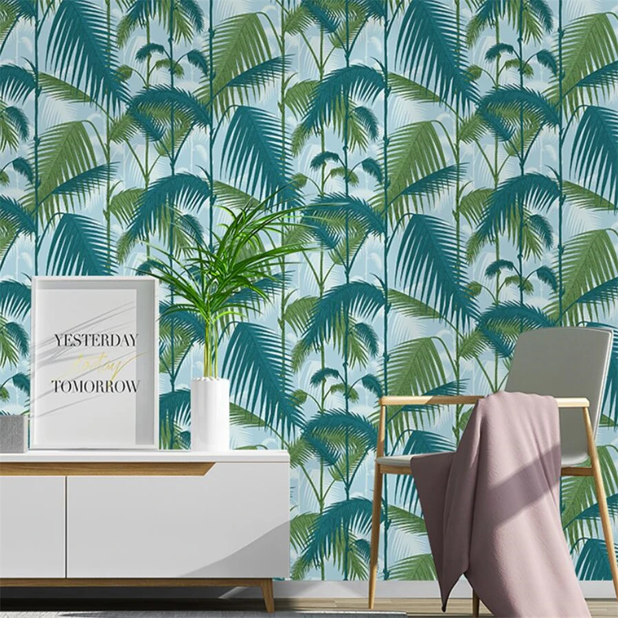 Nordic style palm leaf wallpaper background wall American pastoral green plant wallpaper environmentally friendly non-woven Обои