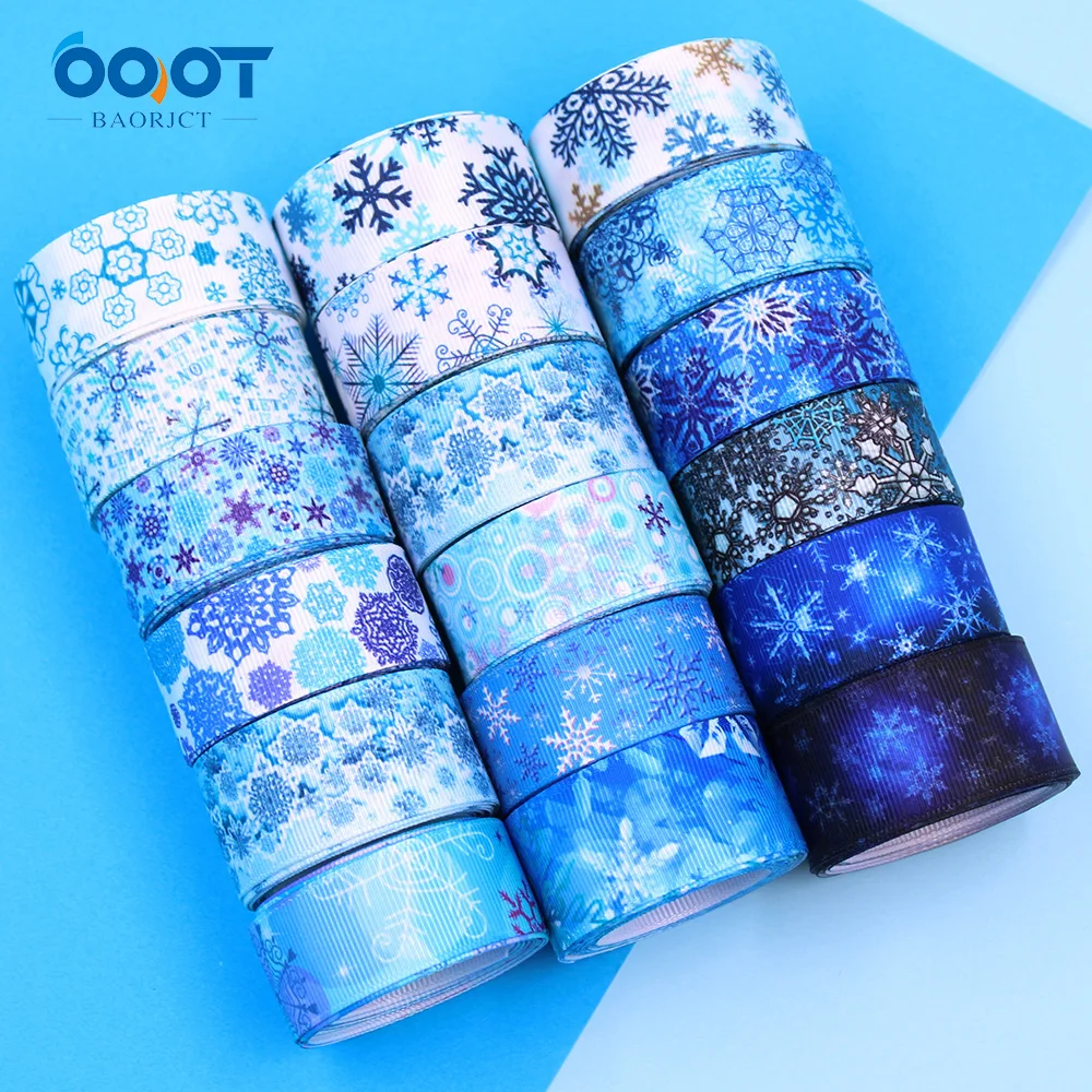 25mm Blue snowflake gosgrain Ribbon 10 Yard  Christmas DIY Handmade Accessories Headdress Gift Packaging Decoration