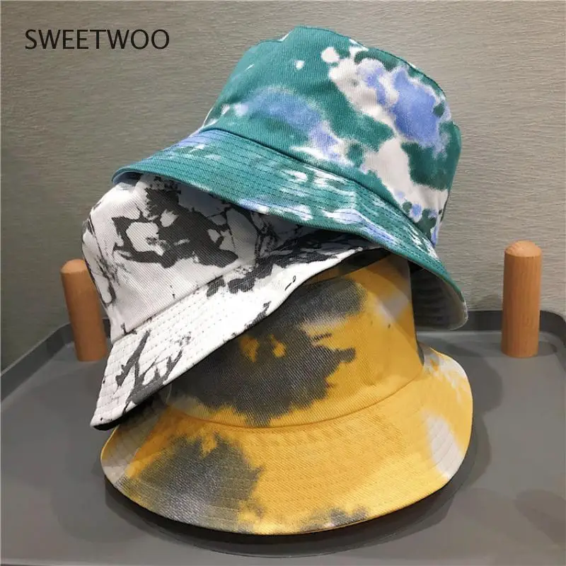 

Double-sided Wearing Cap Visor Bucket Hat Men Women sun hat Street Trend Hat Women Tie-dyed Ink Painting Pattern Fisherman Hat