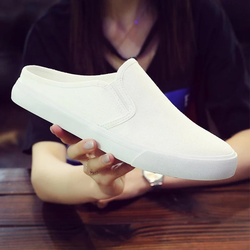 

2021 Against Stench Men's Shoes In Spring Tide Half Heelless Slippers Men's Cloth One Foot Lazy Shoe Covers White Shoes