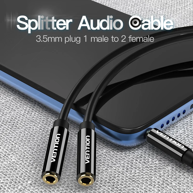 Vention Audio Splitter Cable 3.5mm Male to 2 Female Jack 3.5mm Mic Y Splitter Aux Cable for iPhone Laptop MP3 Headphone Splitter