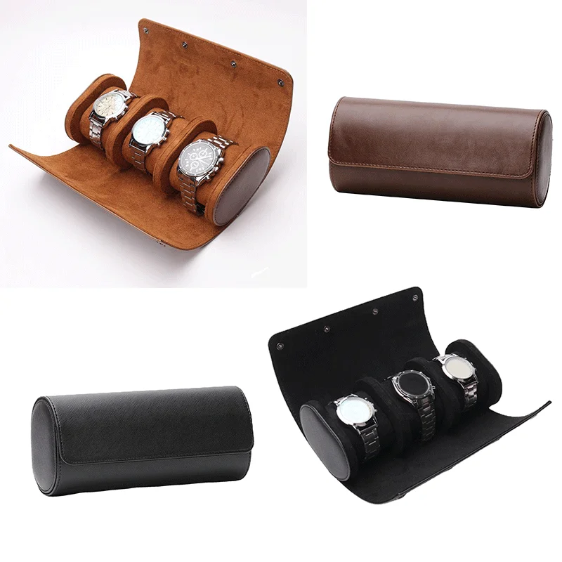 3 Slots Portable Watch Box Chic Vintage PU Leather Watches Roll Travel Case Wristwatch Pouch Organizer Jewelry Boxes Best Gift