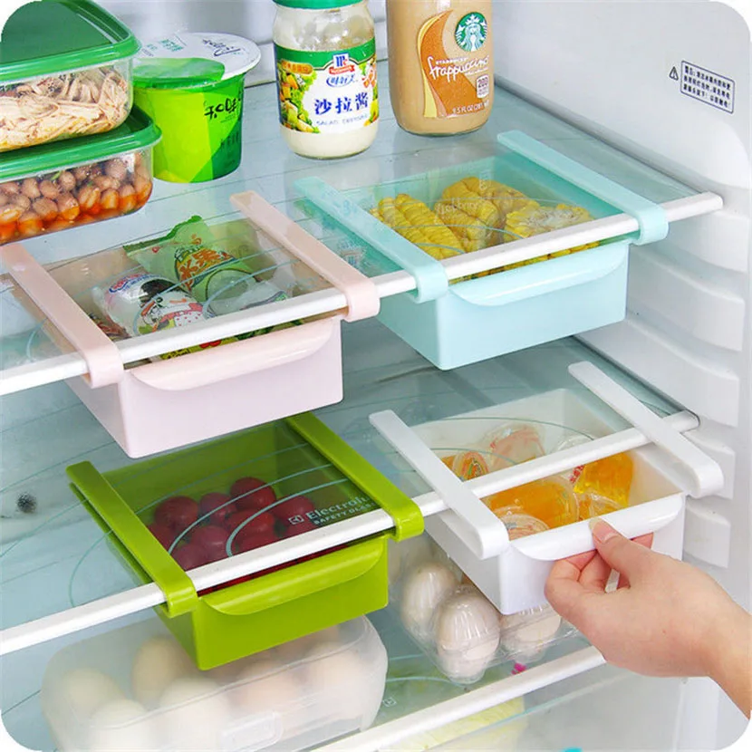 Organizador de geladeira ajustável, cesta de gaveta para refrigerador, puxável, caixa de segurança para recém-nascidos, espaçador de camada de armazenamento, cozinha