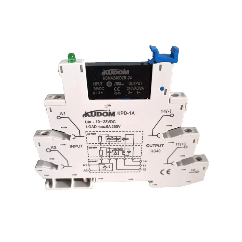 

KSMA240D2R-24D Твердотельное реле KUDOM 5А 480В с случайной проводимостью и основанием