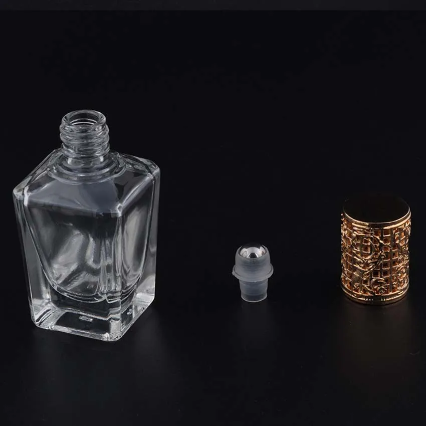 زيت طبيعي زجاجات أسطوانية 15 مللي فئة زجاج زجاجات فارغة مع أسطوانة الفولاذ المقاوم للصدأ كرات زجاجات إعادة الملء لأداة ماكياج