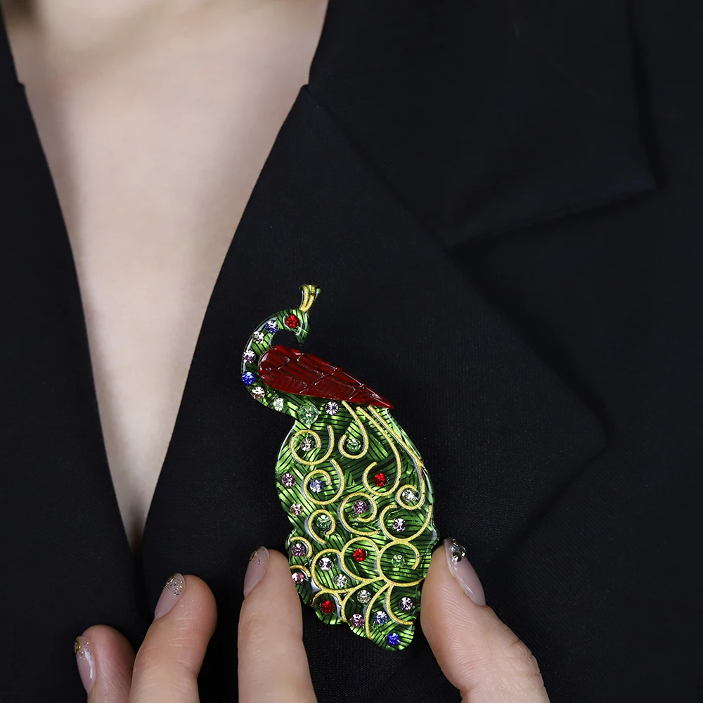 Handmade Arcylic Rhinestone Peacock Brooches For Women Kids Beauty Bird Party Casual Brooch Pin Clothes Accessoris
