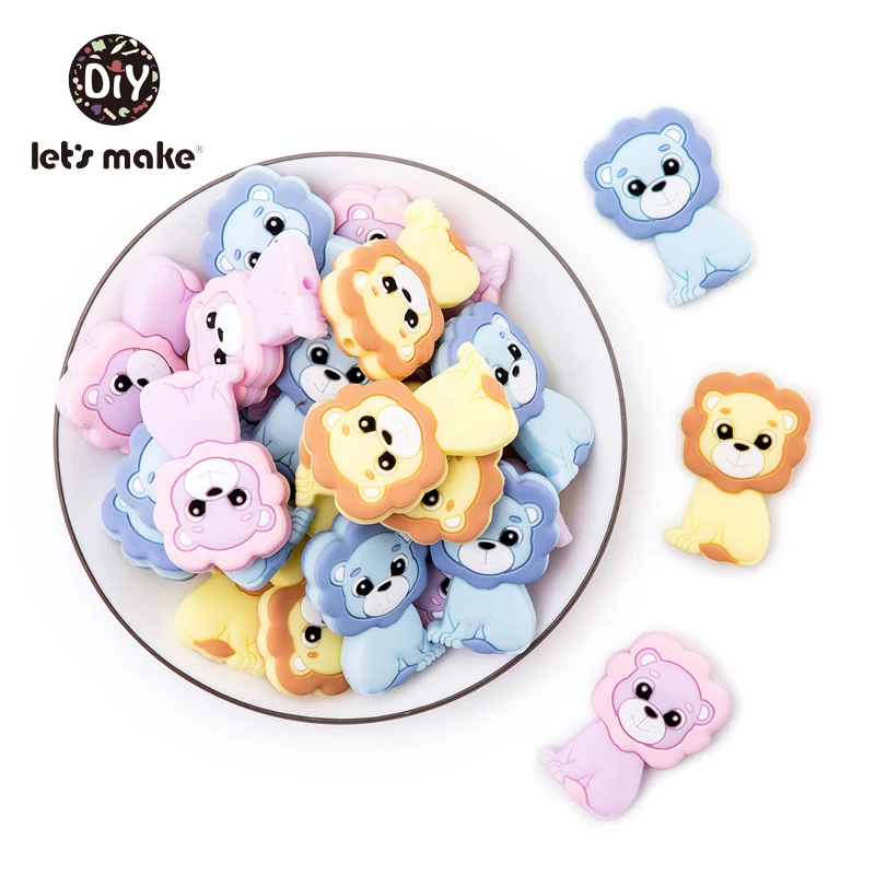 Let\'s Make Silicone Beads Of Lion Cartoon Animals 5pcs DIY Teething Necklace Accessories BPA Free Teethers For Teeth Tiny Rod