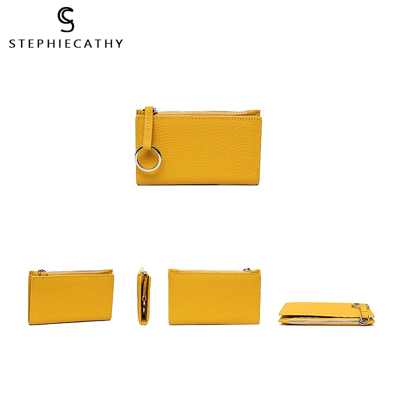 SC Brand Fashion Genuine Leather Small Wallet For Women Design Key Ring Zip Coin Pocket Female Cowhide Bifold Card Holder Purse