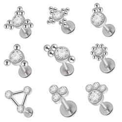 9PCS/Lot G23 Titanium&Steel Cz Triangle Labret Lip Ring Crystal Cluster Ear Cartilage Tragus Helix Piercing Screw Fit Top 16g