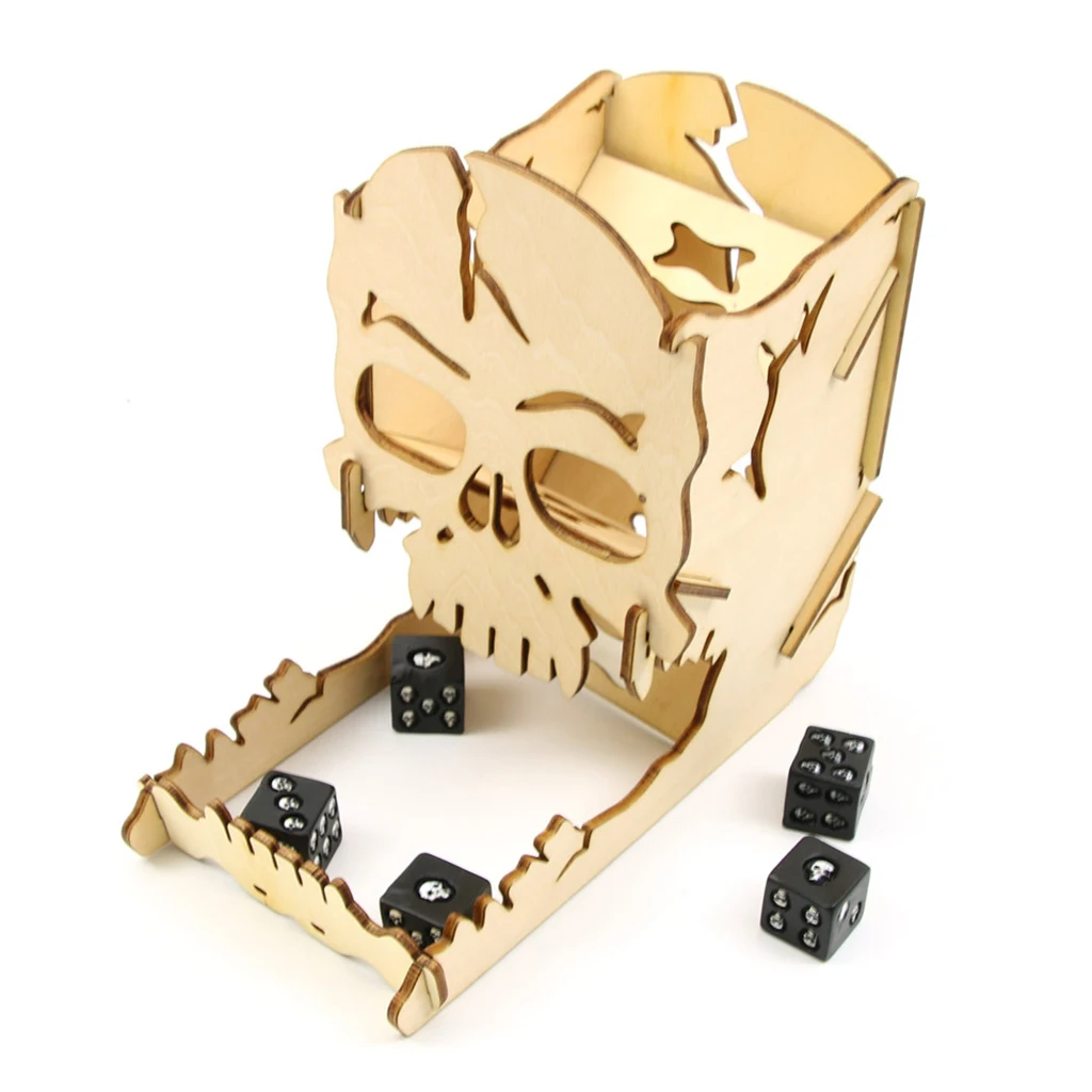 

Skull Dice Tower with Tray Wood Cut Easy Roller Box - Perfect Accessories for Board Game, D&D and RPG
