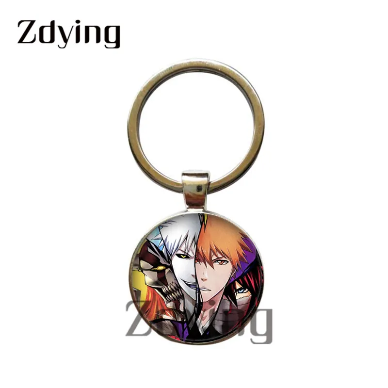 Zdying Cartoon Anime Bleach Kurosaki Ichigo Keychain Glass Photo Cabochon Dome Keyrings Key Ring Pendant Bag Charms CN080