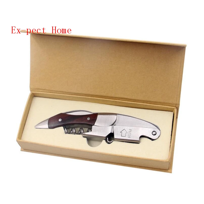 

50pcs Hippocampal Red Wine Openers knife Beer Cap Can Bottle Opener Wood Handle +Stainless Steel Cork Screw MultiFunction