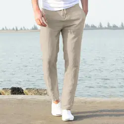 Men's High Waist Trausers Summer Pants Clothing Novelty 2021 Linen Loose Cotton Elastic Band Thin Work Vintage Wide Legs Pants