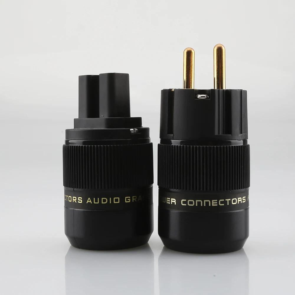 24K Gold Plated Schuko EU Power Plug IEC C13 Connector High End HIFI Audio AC Mains Plug Brass For Amplifier DAC