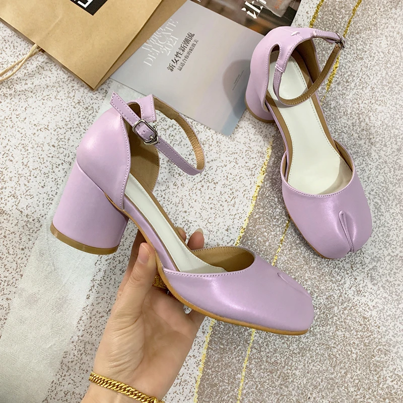 New Tabi Shoes Women Buckle Strap Split Toe Sandals Women Chunky Round High Heels Women Fashion sandalias de las mujeres