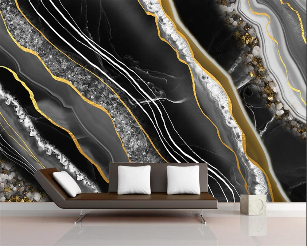Customized Wallpaper HD Gold Black Marble Landscape Mural Home Decoration Stone Background Hanging Painting 3d wallpaper