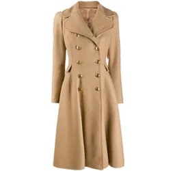 Autumn Winter skirt style Women Vintage Slim Double Breasted Woolen Elegant Long Warm Coat