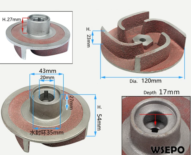 Iron Impeller With 20MM Or 3/4"(19.05MM) Hole Dia. Fits 2 In./ 3 In.  Aluminum Water Pump Key Straight Shaft