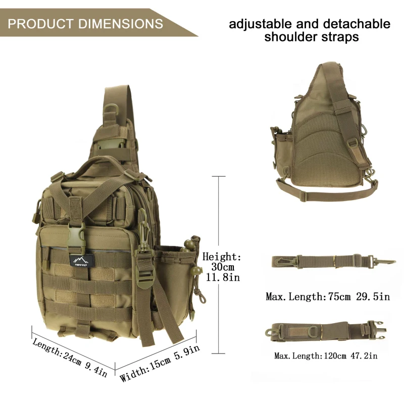 1000D Tactical Single Shoulder Bag Military Single Shoulder Backpack Army Molle Assault Sling Bag Small EDC One Strap Daypack